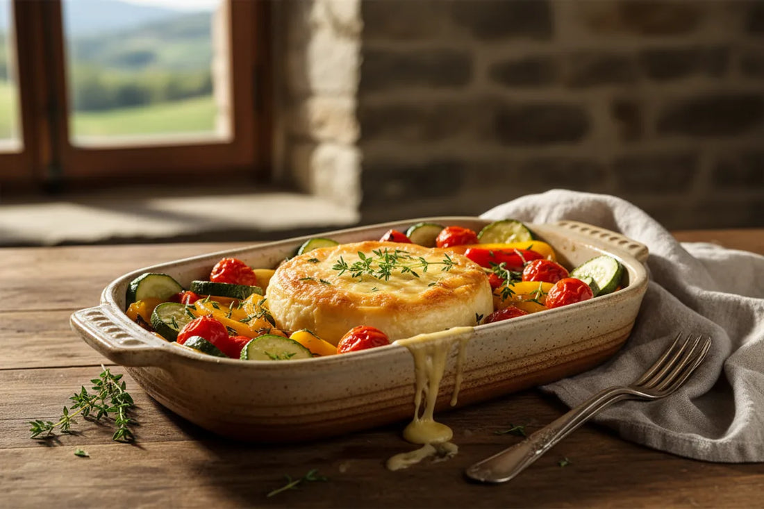 Formagella Tremosine baked with seasonal vegetables — creamy Lake Garda recipe