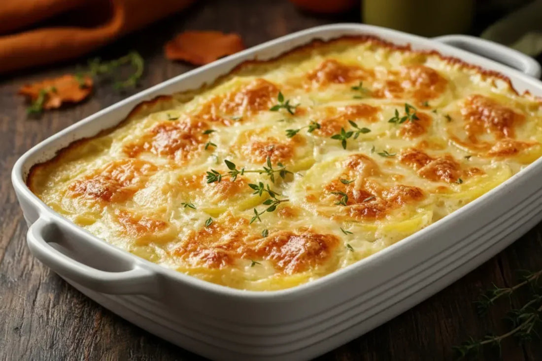 Creamy and crispy potato gratin with Asiago DOP cheese, traditional Italian recipe