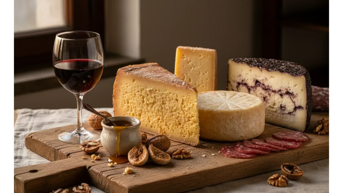 Tagliere di formaggi veneti DOP — Asiago stagionato, Piave DOP e Formaggio Ubriaco con crosta viola alle vinacce, miele di acacia, noci e sopressa veneta