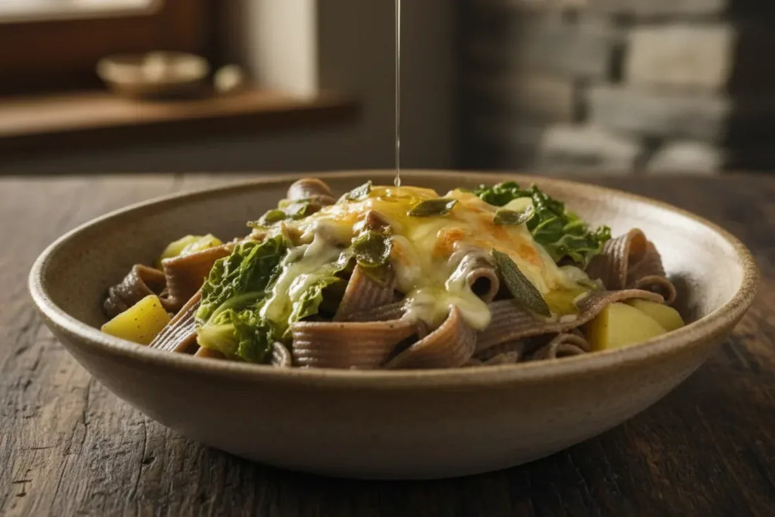 Traditional Valtellina pizzoccheri recipe with Bitto DOP and Valtellina Casera cheese