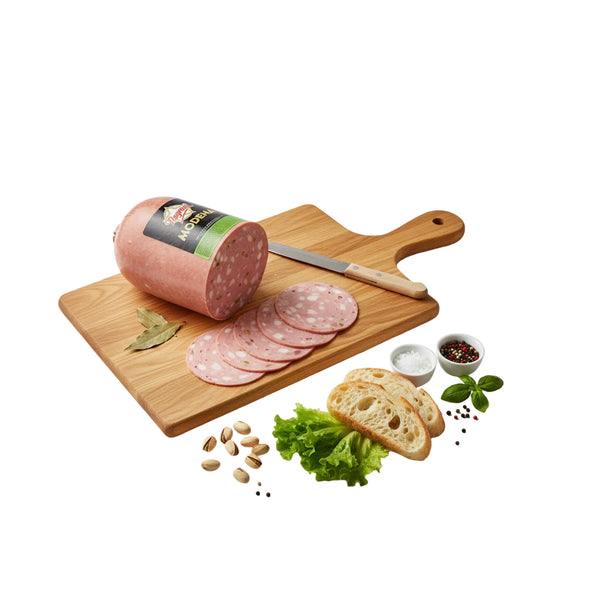 Mortadella Modena con Pistacchio Negroni su sfondo bianco